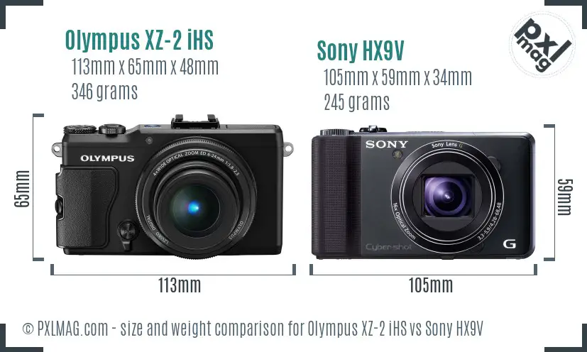 Olympus XZ-2 iHS vs Sony HX9V size comparison