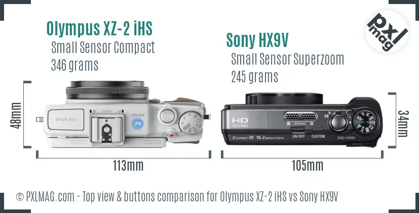 Olympus XZ-2 iHS vs Sony HX9V top view buttons comparison