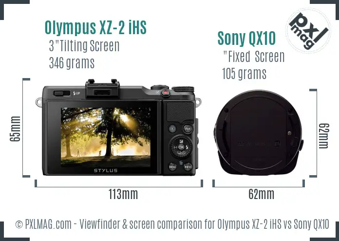 Olympus XZ-2 iHS vs Sony QX10 Screen and Viewfinder comparison