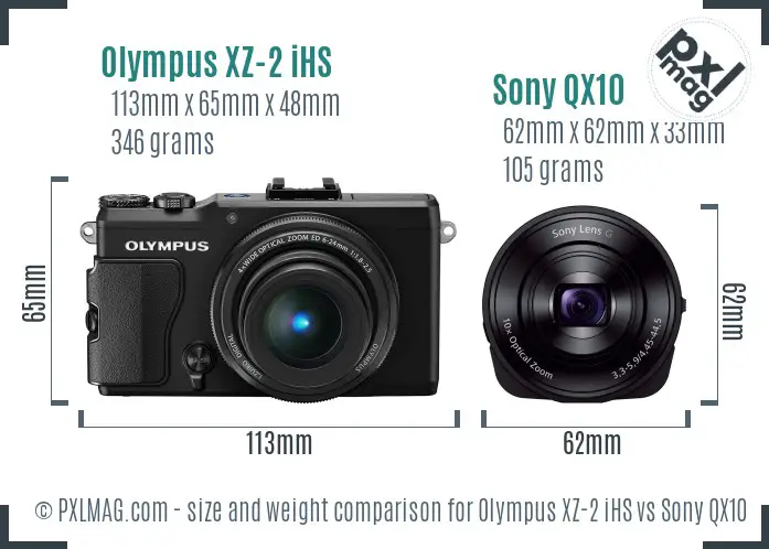 Olympus XZ-2 iHS vs Sony QX10 size comparison