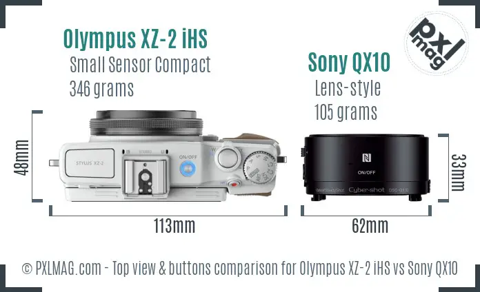 Olympus XZ-2 iHS vs Sony QX10 top view buttons comparison