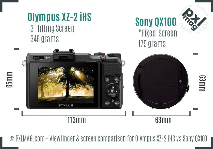 Olympus XZ-2 iHS vs Sony QX100 Screen and Viewfinder comparison