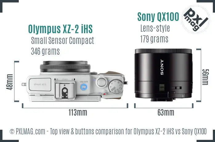 Olympus XZ-2 iHS vs Sony QX100 top view buttons comparison