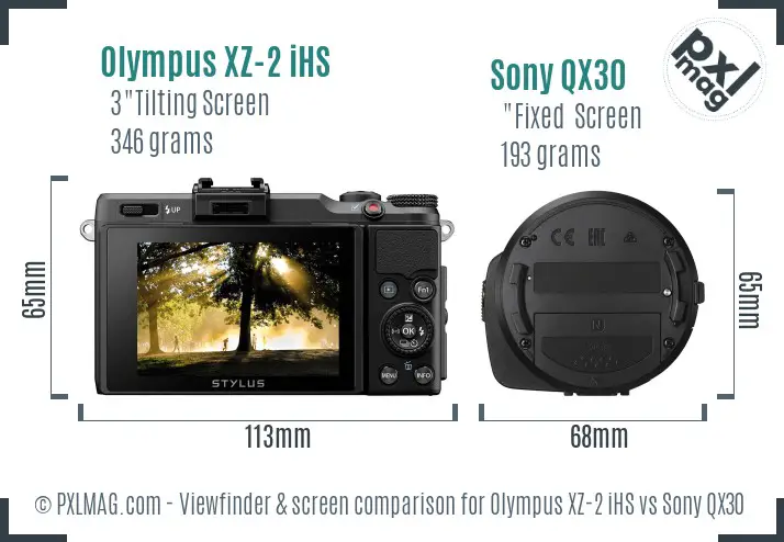 Olympus XZ-2 iHS vs Sony QX30 Screen and Viewfinder comparison