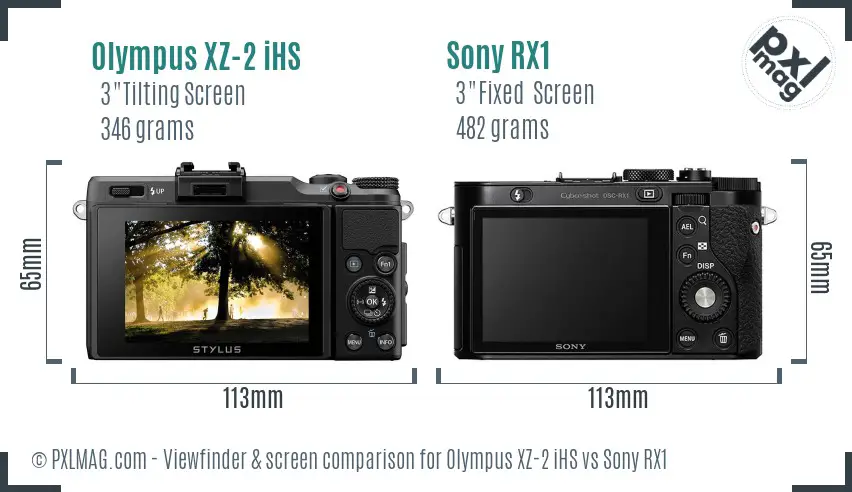 Olympus XZ-2 iHS vs Sony RX1 Screen and Viewfinder comparison