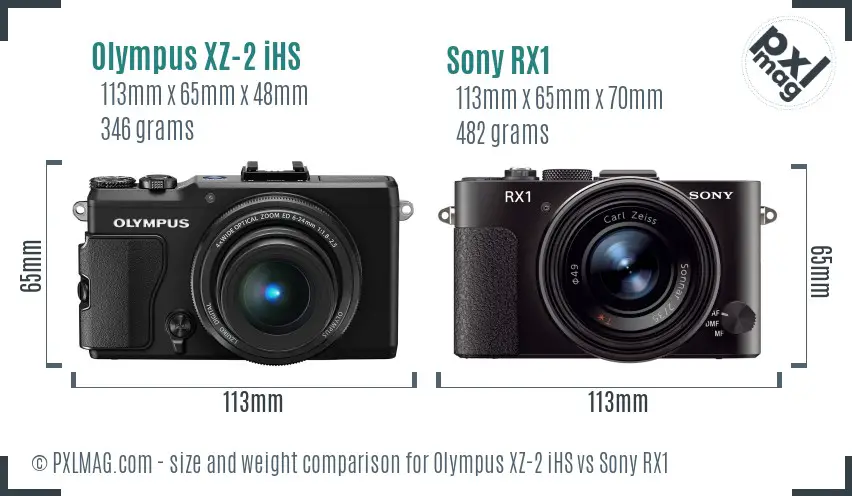 Olympus XZ-2 iHS vs Sony RX1 size comparison