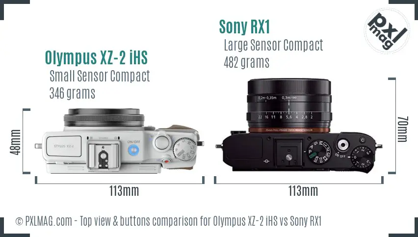 Olympus XZ-2 iHS vs Sony RX1 top view buttons comparison