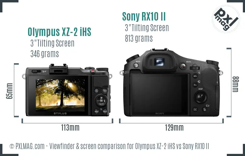 Olympus XZ-2 iHS vs Sony RX10 II Screen and Viewfinder comparison