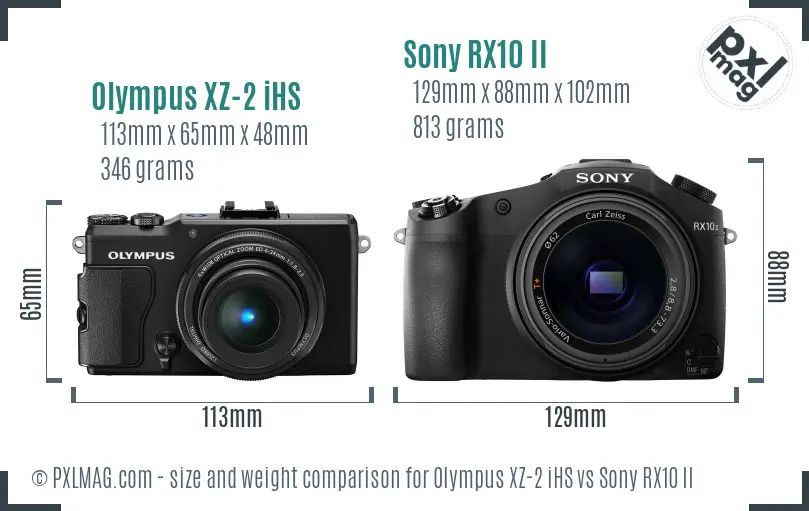 Olympus XZ-2 iHS vs Sony RX10 II size comparison