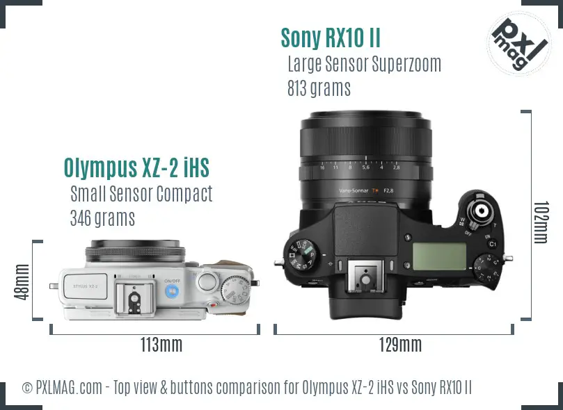 Olympus XZ-2 iHS vs Sony RX10 II top view buttons comparison
