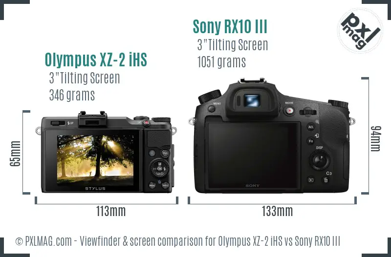 Olympus XZ-2 iHS vs Sony RX10 III Screen and Viewfinder comparison