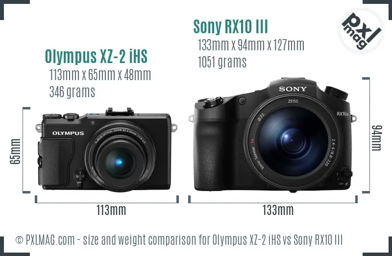 Olympus XZ-2 iHS vs Sony RX10 III size comparison