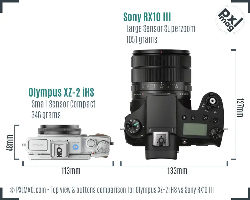 Olympus XZ-2 iHS vs Sony RX10 III top view buttons comparison