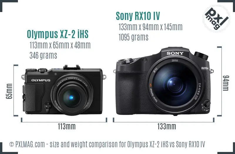 Olympus XZ-2 iHS vs Sony RX10 IV size comparison