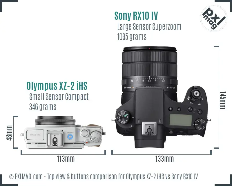 Olympus XZ-2 iHS vs Sony RX10 IV top view buttons comparison