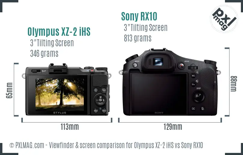Olympus XZ-2 iHS vs Sony RX10 Screen and Viewfinder comparison