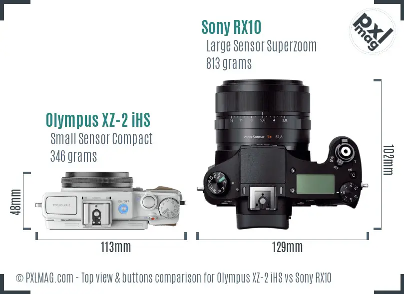 Olympus XZ-2 iHS vs Sony RX10 top view buttons comparison