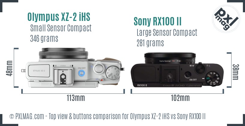 Olympus XZ-2 iHS vs Sony RX100 II top view buttons comparison