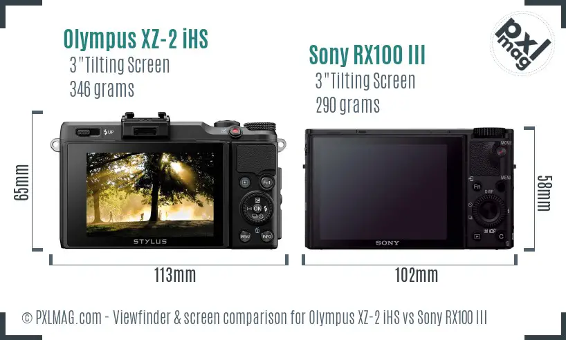 Olympus XZ-2 iHS vs Sony RX100 III Screen and Viewfinder comparison