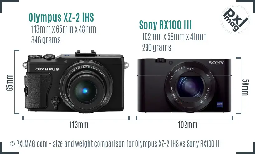 Olympus XZ-2 iHS vs Sony RX100 III size comparison