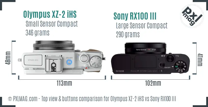 Olympus XZ-2 iHS vs Sony RX100 III top view buttons comparison