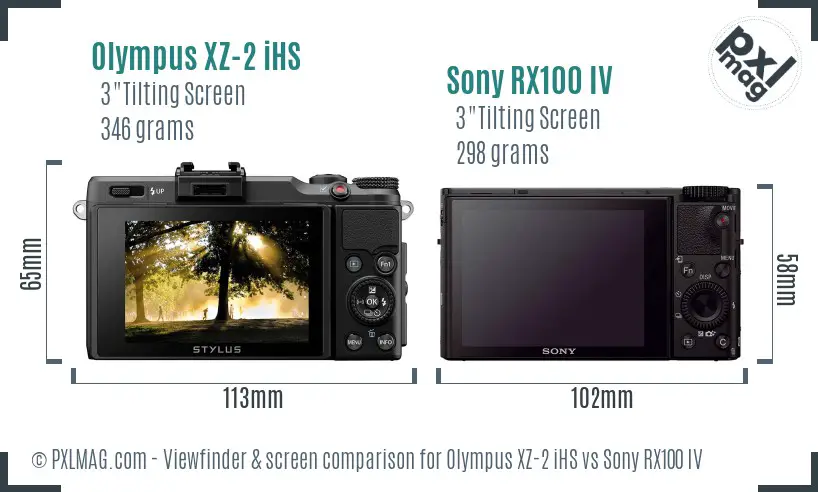 Olympus XZ-2 iHS vs Sony RX100 IV Screen and Viewfinder comparison