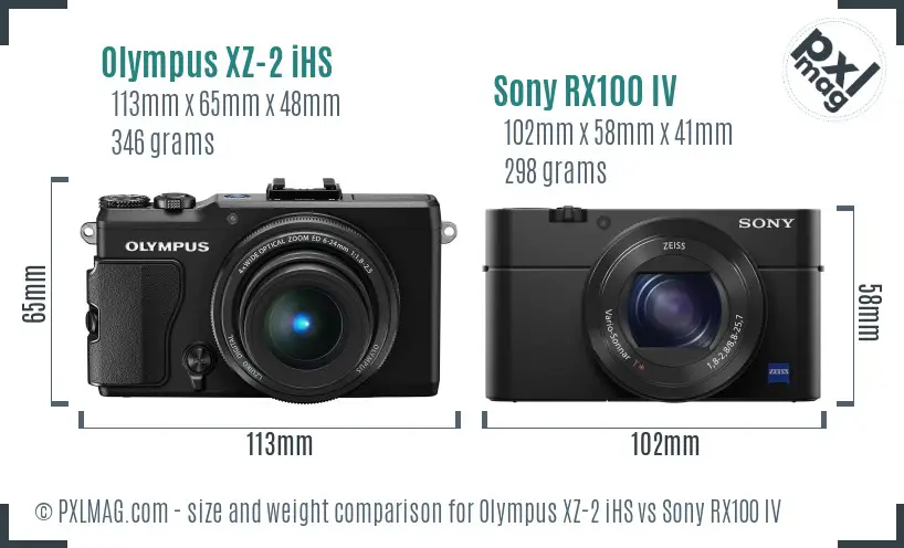 Olympus XZ-2 iHS vs Sony RX100 IV size comparison