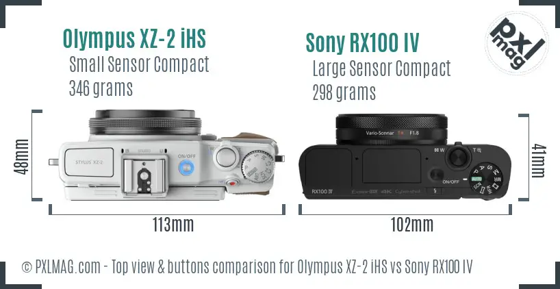 Olympus XZ-2 iHS vs Sony RX100 IV top view buttons comparison