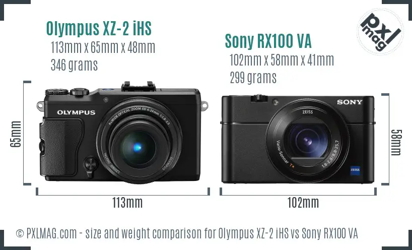 Olympus XZ-2 iHS vs Sony RX100 VA size comparison