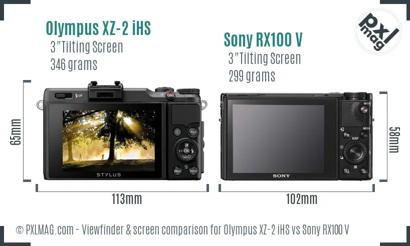 Olympus XZ-2 iHS vs Sony RX100 V Screen and Viewfinder comparison