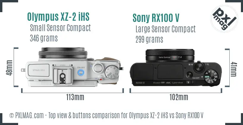 Olympus XZ-2 iHS vs Sony RX100 V top view buttons comparison