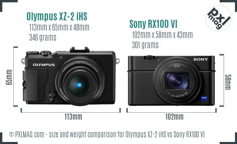 Olympus XZ-2 iHS vs Sony RX100 VI size comparison