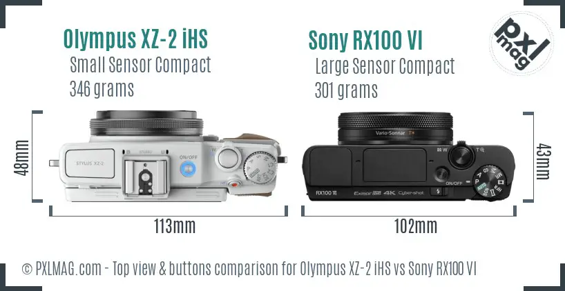 Olympus XZ-2 iHS vs Sony RX100 VI top view buttons comparison