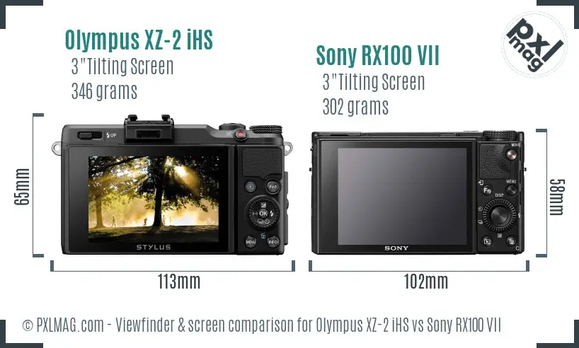 Olympus XZ-2 iHS vs Sony RX100 VII Screen and Viewfinder comparison