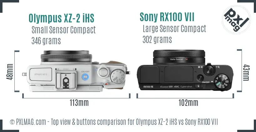 Olympus XZ-2 iHS vs Sony RX100 VII top view buttons comparison