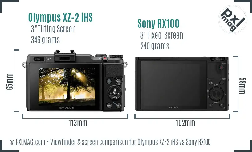 Olympus XZ-2 iHS vs Sony RX100 Screen and Viewfinder comparison