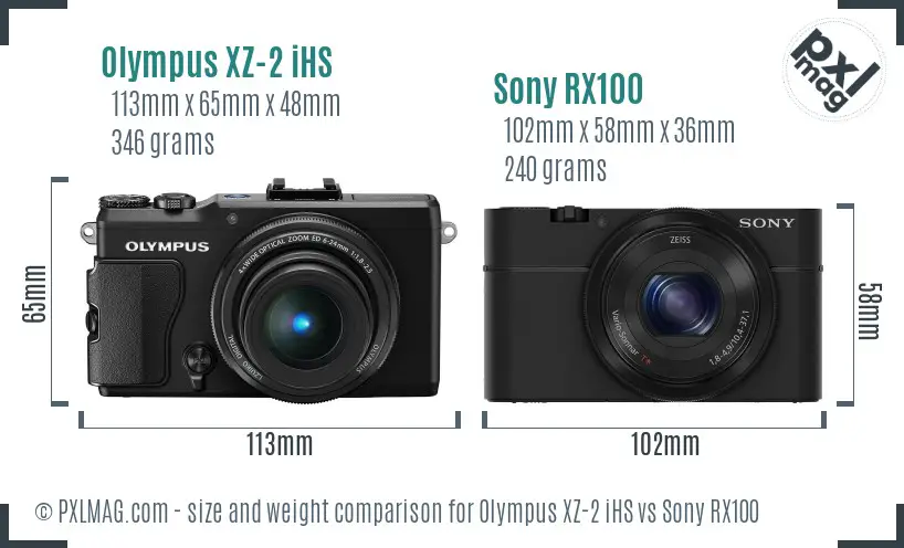 Olympus XZ-2 iHS vs Sony RX100 size comparison