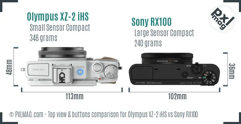 Olympus XZ-2 iHS vs Sony RX100 top view buttons comparison