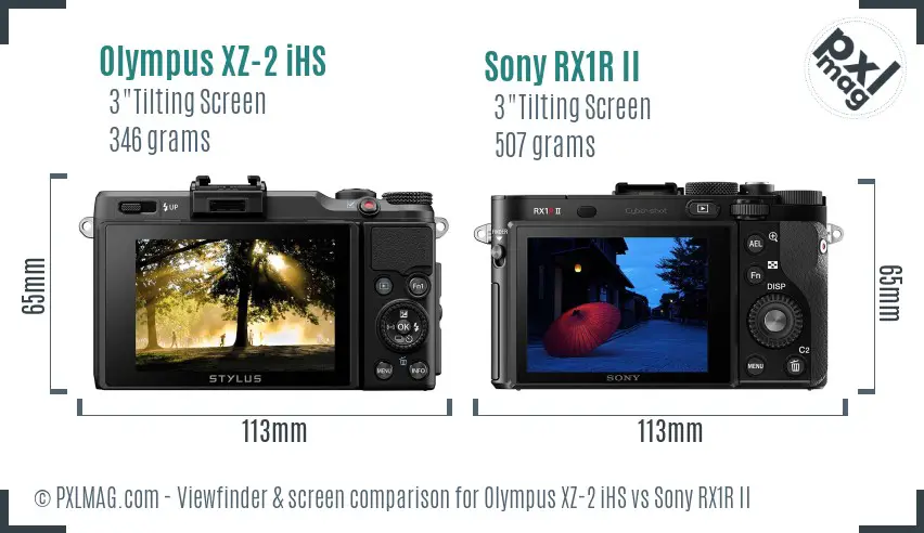 Olympus XZ-2 iHS vs Sony RX1R II Screen and Viewfinder comparison