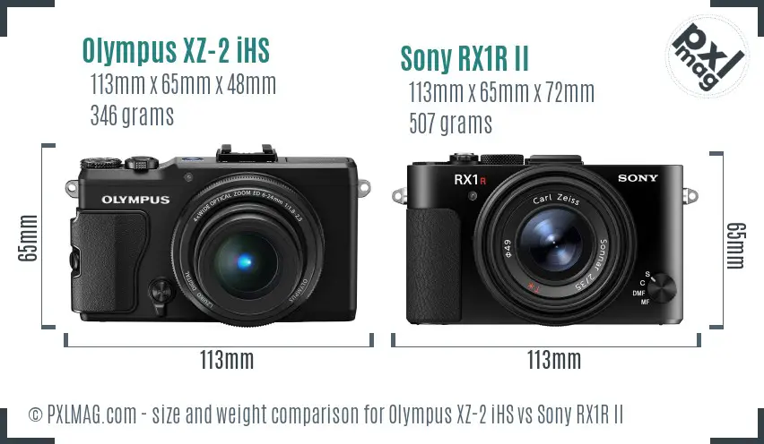 Olympus XZ-2 iHS vs Sony RX1R II size comparison