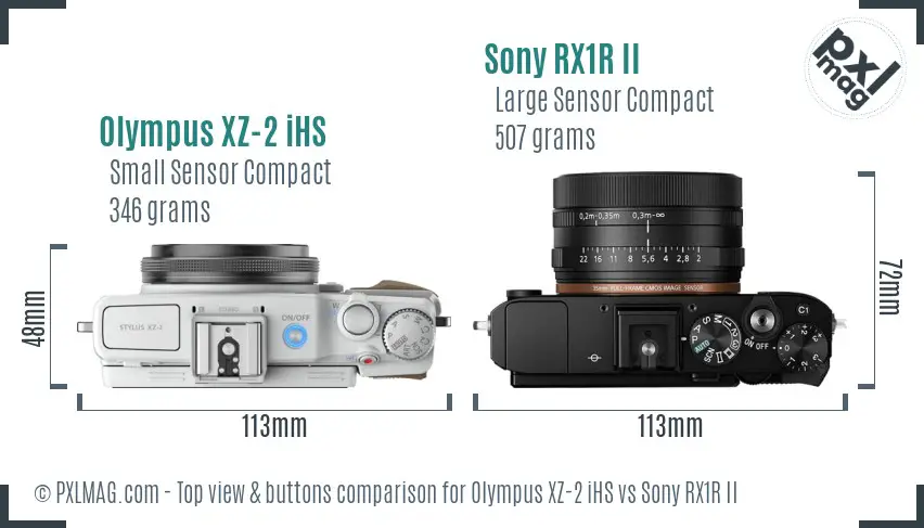 Olympus XZ-2 iHS vs Sony RX1R II top view buttons comparison