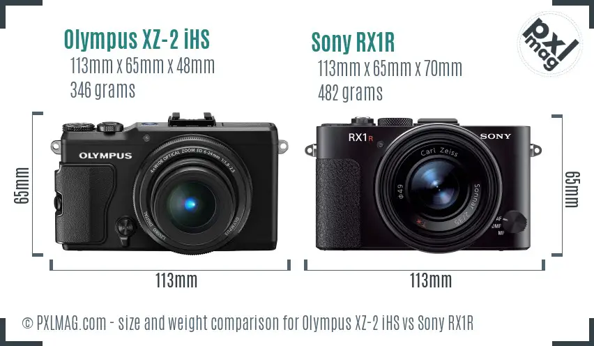 Olympus XZ-2 iHS vs Sony RX1R size comparison