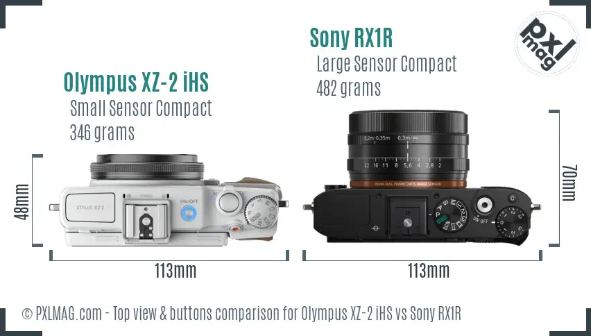 Olympus XZ-2 iHS vs Sony RX1R top view buttons comparison