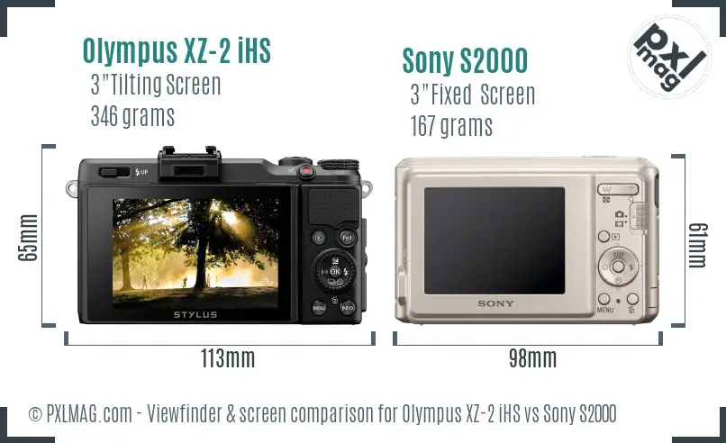 Olympus XZ-2 iHS vs Sony S2000 Screen and Viewfinder comparison