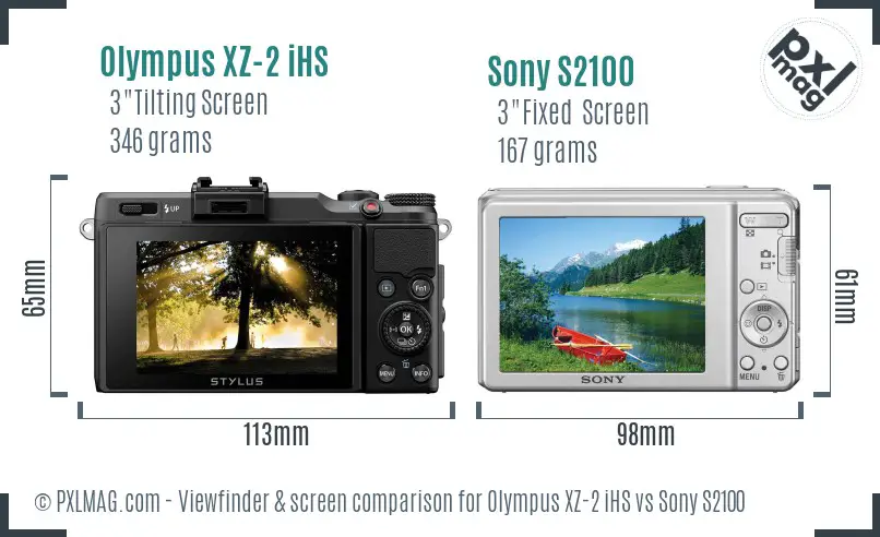 Olympus XZ-2 iHS vs Sony S2100 Screen and Viewfinder comparison