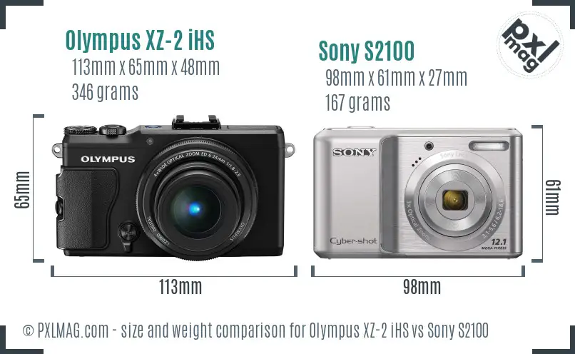 Olympus XZ-2 iHS vs Sony S2100 size comparison