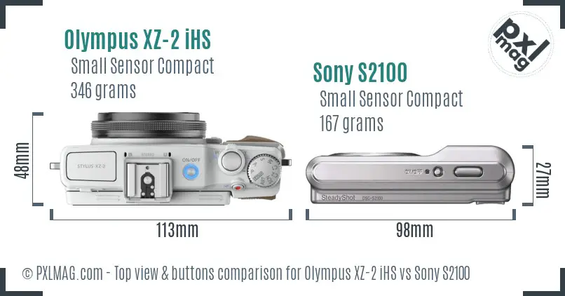 Olympus XZ-2 iHS vs Sony S2100 top view buttons comparison