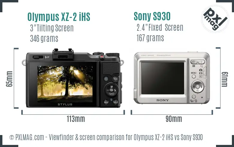 Olympus XZ-2 iHS vs Sony S930 Screen and Viewfinder comparison