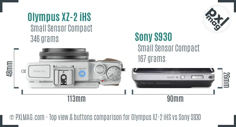 Olympus XZ-2 iHS vs Sony S930 top view buttons comparison