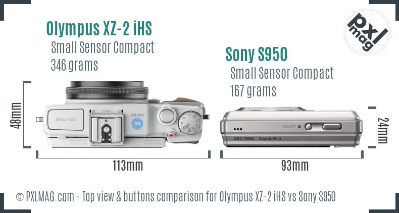 Olympus XZ-2 iHS vs Sony S950 top view buttons comparison